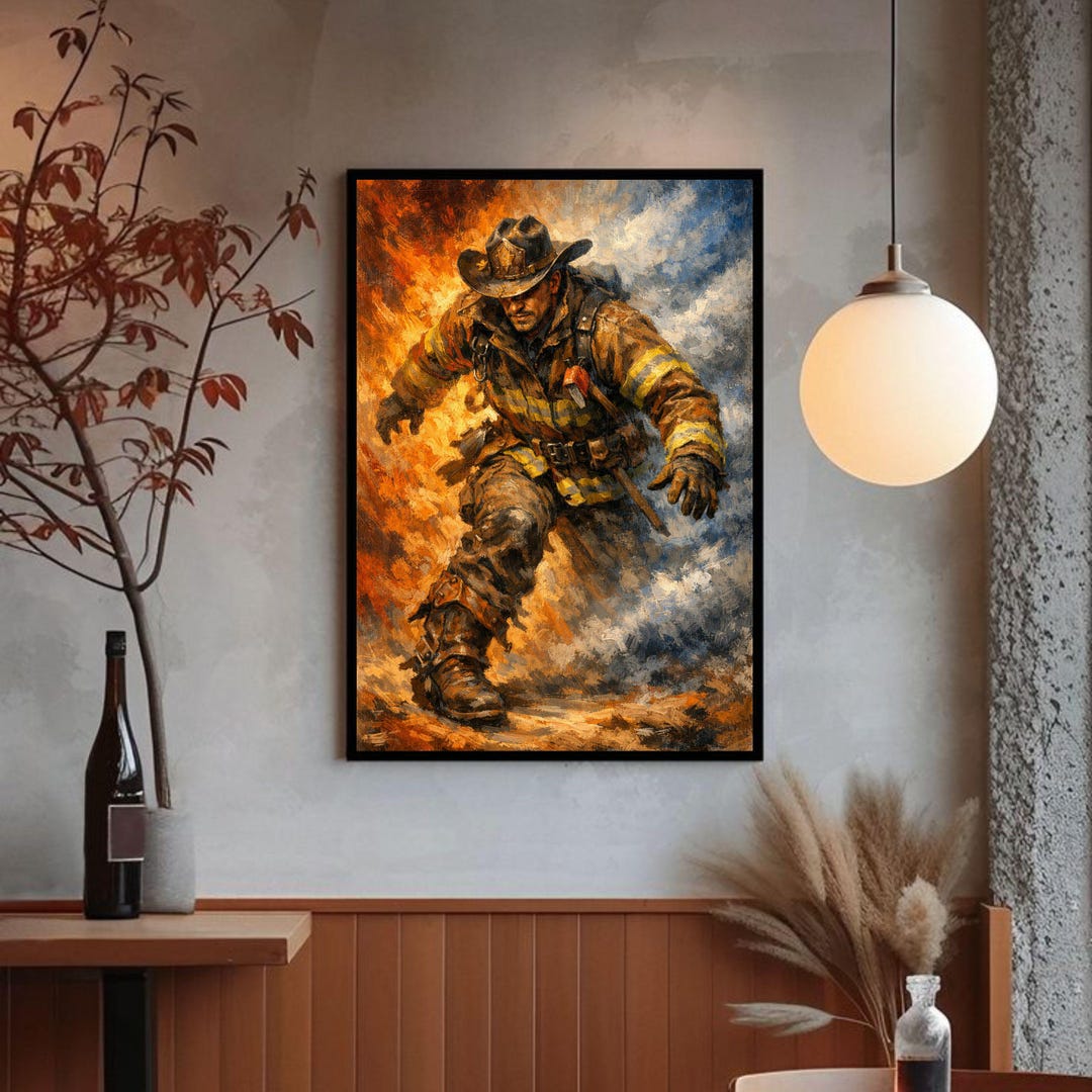 Firefighter Printable Wall Art Fireman on Air Watercolor Hero First ...