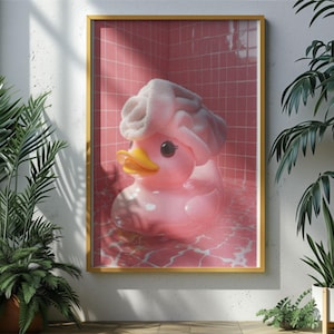 Rubber Duck Bath Art Printable PNG Cute and Funny Duck Poster Digital Wall Decor for Bathroom Instant Download