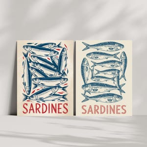 Sardines Tin Printable Art Retro Fish Wall Decor Vintage Kitchen Print Colorful Seafood Poster Eclectic Ocean Home Decor Cottagecore