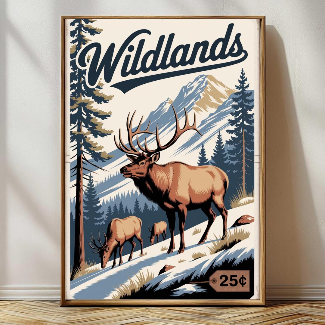 Vintage Hunting Poster Set Wildland Duck Turkey Elk Wall Art Rustic ...