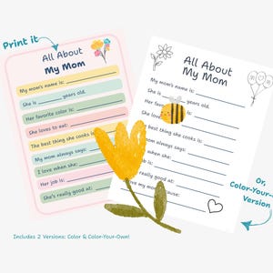 Mother’s Day Printable | All About My Mom Worksheet | Gift From Kids | Instant Download