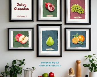 Botanical Fruit Wall Art Set – Volume 1: Juicy Classics – 5 Printable Kitchen Art Prints – PNG Files – 4000x5000px – Digital Download