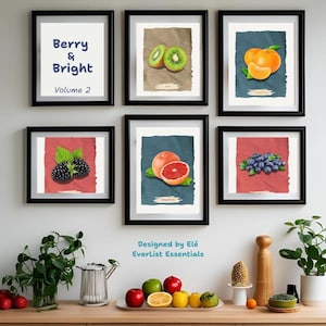 Botanical Fruit Wall Art Set – Volume 2: Berry & Bright – 5 Printable Kitchen Art Prints – PNG Files – 4000x5000px – Digital Download
