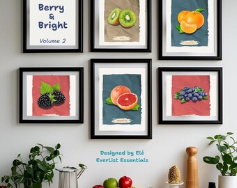 Botanical Fruit Wall Art Set – Volume 2: Berry & Bright – 5 Printable Kitchen Art Prints – PNG Files – 4000x5000px – Digital Download