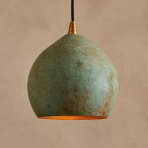Handcrafted Copper pendant light, Oxidized Copper Dome Pendant Lamp, Green Patina Finish Light Fixture