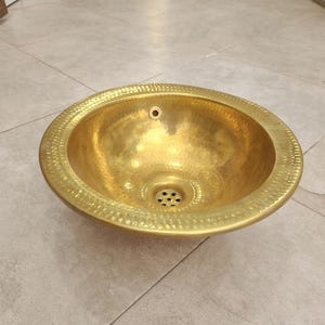Handmade Hammered Brass Bathroom Sink,Vessel-Etched Round Vanity Bowl, Modern Farmhouse & Vintage Decor