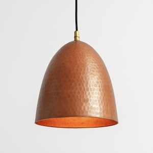 Hammered Copper Pendant Light, Rustic Farmhouse Ceiling Fixture For Kitchen Island or Dining Room Lighting, Handcrafted Copper Light Shade