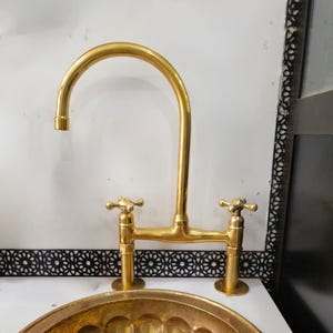 Unlacquered Brass Bridge Kitchen Sink Faucet,Antique Brass Faucet