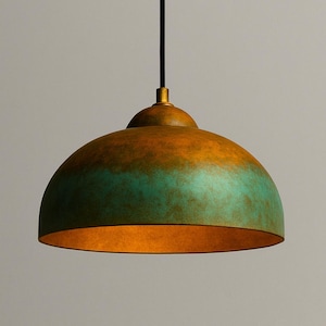 Copper Pendant Light-Green Patina Dome Ceiling Lamp, Verdigris Farmhouse Kitchen Lightning, Rustic Island Copper Fixture