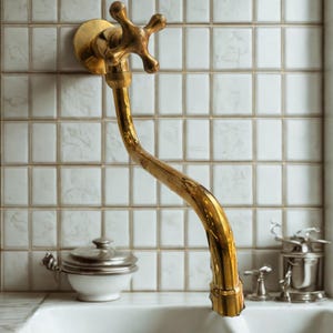 Unlacquered Brass Pot Filler, Solid Brass Kitchen Faucet, Brass Single Hole Kitchen Faucet, Single Handle Brass Pot Filler, Kitchen Faucets