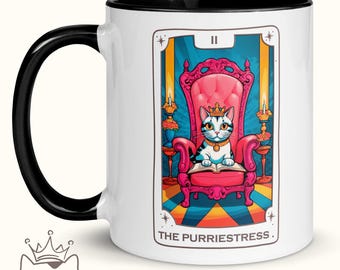 Kubek z Tarota Kota „The Purriestres”, Kubek do kawy z Czarownicą Kotką, Projekt Tarota Najwyższej Kapłanki, Prezent dla Miłośnika Kotów, Mistyczny Duchowy Kubek