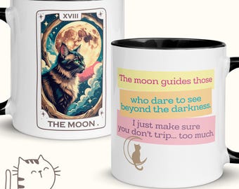 Taza de Tarot de Gato "La Luna", Taza de Tarot Felino Místico, Taza con Carta del Tarot de la Luna, Cita Divertida sobre Gatos, Regalo para Amantes de los Gatos, Taza de Café Mágica