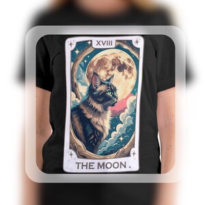 The Moon Cat Tarot T-Shirt, Mystical Cat Shirt, Funny Tarot Tee, The Moon Card Shirt, Spiritual Cat Gift, Witchy Moon T-Shirt, Cat Lover Tee