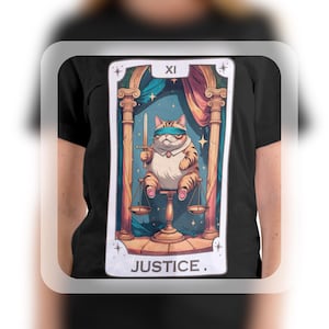 Camiseta de tarô do gato da justiça, camiseta engraçada de gato espiritual, camiseta "Eu sou as regras", camiseta de tarô da justiça, presente de gato bruxo, camiseta de gato esotérico