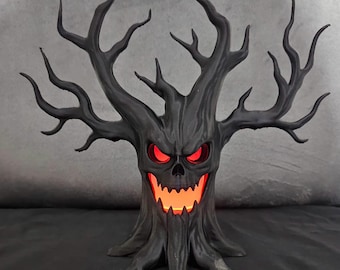 Glowing Skull Tree with Red LED Eyes – Gothic Home Decor, Spooky Gift, Halloween Ornament