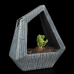 Geometrisk trädstamplanter | Handmålad obsidian gotisk dekor | Självbevattnande kruka