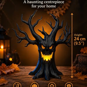 XL Glowing Skull Tree LED 24cm Spooky Halloween Centrepiece, Black or White