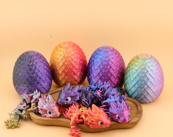 Flexi Drache mit Ei – 15 cm 3D-Drache | Mehrfarbig, farbige Augen, bewegliche Fantasy Figur