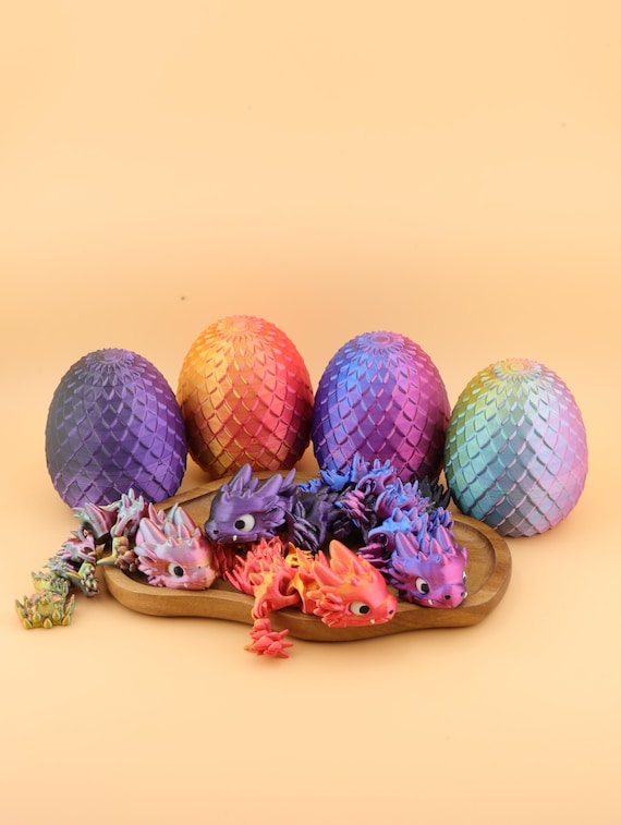 Flexi Drache mit Ei – 15 cm 3D-Drache | Mehrfarbig, farbige Augen, bewegliche Fantasy Figur