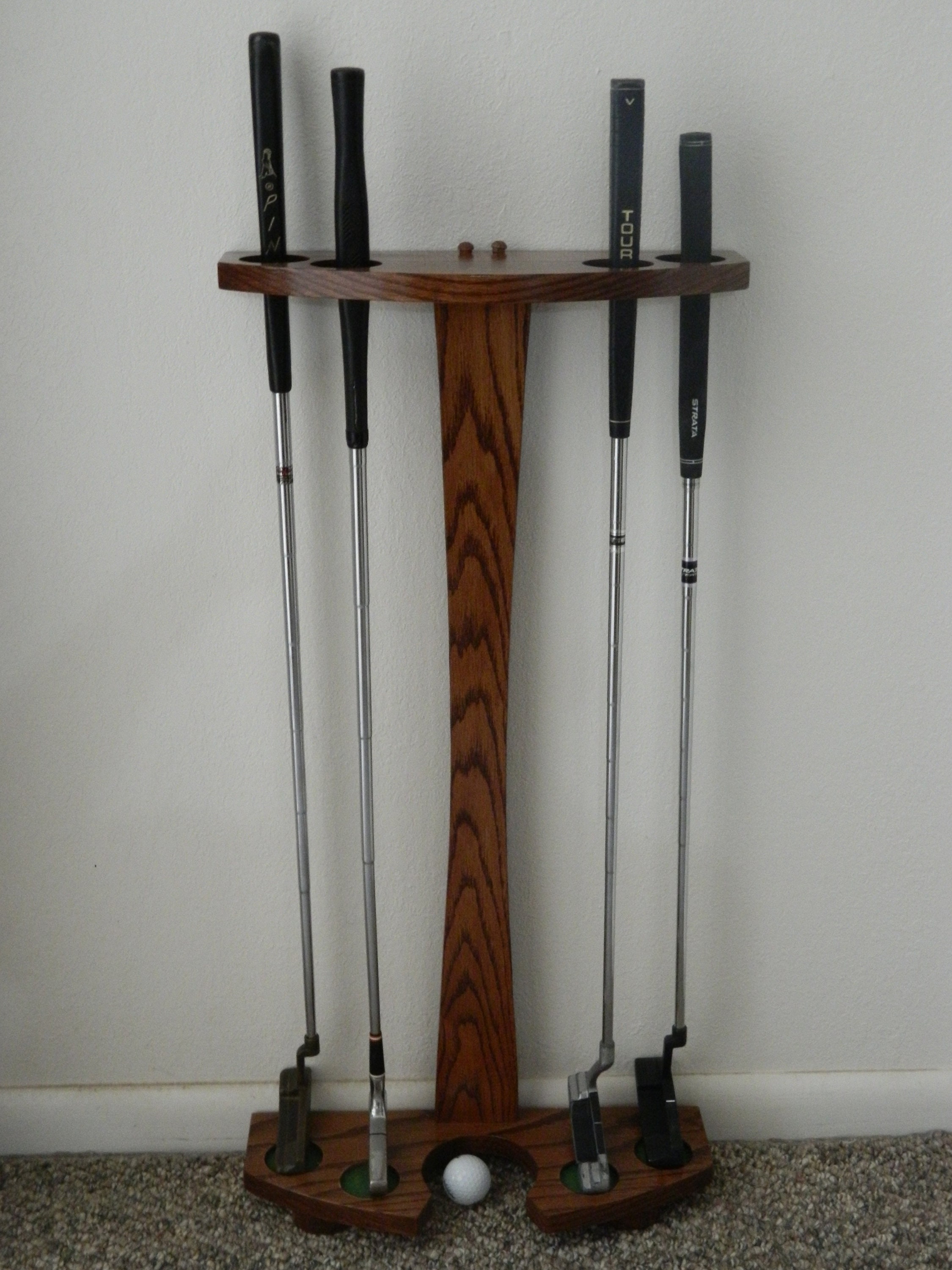 Large Putter Display Golf Club Putter Display Stand Rack 4-club Putting Practice Solid Oak ...