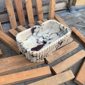 Benutzerdefinierte Marmor Waschbecken Stein Schiff Badezimmer Eitelkeitsbecken Gerippte Arbeitsplatte Handgefertigtes Calacatta Viola Becken (20x12x5 &quot;) (51x30x13 cm)
