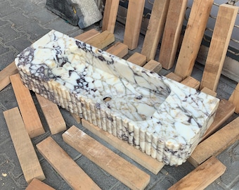 Custom marble sink, Calacatta viola sink, Marble grooved ribbed sink, Bathroom vanity, Marble vessel sink With right left spaces for soap