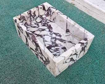 Custom rectangular marble sink with Calacatta viola style – marble sink for small bathroom with hidden bracket Cut-Out – wall mounted sink