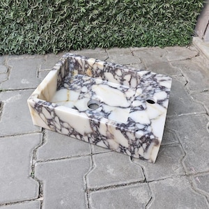 Handmade Calacatta Viola Marble Sink – Space-Saving Stone Basin