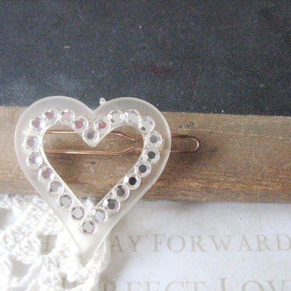 LOVE vintage rhinestone heart barrette