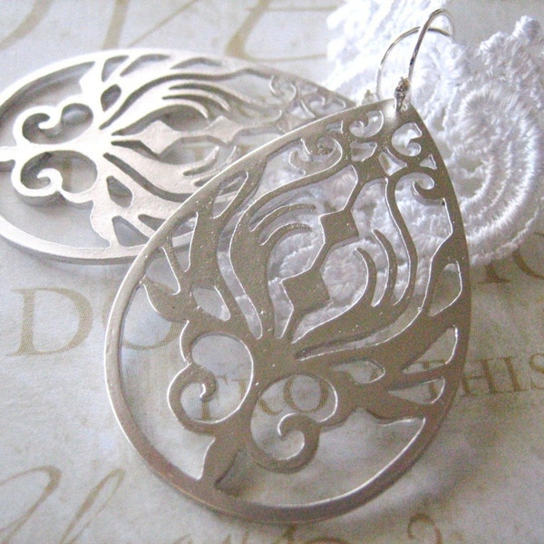 ABLA ornate teardrop earrings (matte silver) SALE