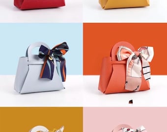 Mini Leather Gift Bag with Scarf Accent | Elegant Wedding Favors, Party Treat Box