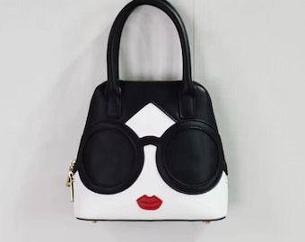 The Gaze bag - Chic Spectacles Face Handle Bag - Minimalist Black and White purse