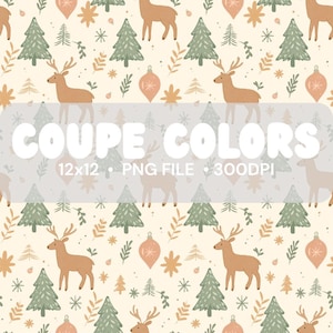 Patrón navideño sin costuras de reno (30,5 x 30,5 cm) / Pastel festivo / Copo de nieve CottageCore / Imprimible / Descarga instantánea / Archivo para sublimación y manualidades