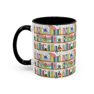 Bookish Bookshelf Accent Coffee Mug | Cozy Reading Gift for Book Lovers | Cute Home Decor | Perfect for Bookworms, Birthdays, Gifts