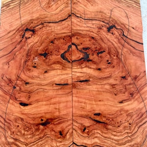 Book Matched Cherry Burl Hybrid Burgundy Epoxy Guitar Drop Top 24&quot;x7&quot;x1/4&quot; Rare Highly Figured Loaded With Eyes
