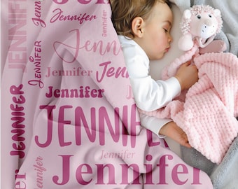 Personalized  Name Blanket Pink Green Blue Rose Gold Peach | Custom Word Cloud Throw | Birthday Mothers Day Gift Fleece Present Women USA
