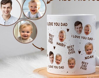 Custom Photo Mug for Dad | Personalized Face Collage Fathers Day Gift | Best Dad Ever Mug with Kids Pet Names | Coffee Cup Birthday Gift Mug