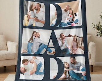 Personalized Best Dad Ever Photo Collage Blanket | Father Daughter Gift | Custom Dad Birthday Fathers Day Throw | Unique Gift for Him Dads