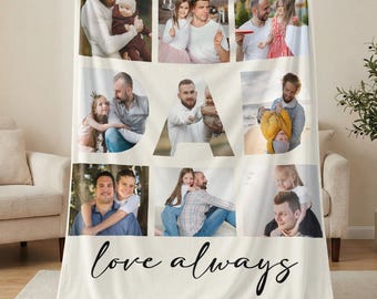Custom Dad Kids Photo Collage Blanket | Personalized Father Gift | Fathers Day Photo Blanket from Kids Unique Birthday Present for Him