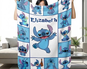 Personalized Stitch Blanket Custom Name | Disney Stitch Gift Kids Teens | Stitch Birthday Christmas Present Cozy Throw Soft Gift Blanket