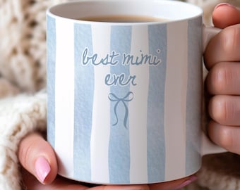 Best Mimi Ever Mug Mothers Day Gift | Sage Green Watercolor Ceramic Coffee Cup Grandmother Birthday Gift from Grandkids Bow Accent Floral