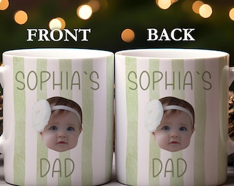 Personalized Baby Photo Mug for Dad Custom Name | Fathers Day Gift New Dad Birthday Ceramic Coffee Mug Baby Face Watercolor Art Cup Gifts