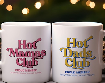 Hot Mamas Dads Club Mugs, Funny Parent Gift, Mom Dad Matching Mugs, Mothers Day Fathers Day Couple Gift, New Parents Coffee Mugs Gifts