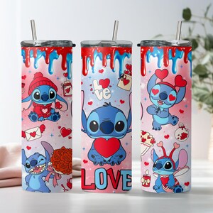 Lover Stitch Tumbler, Disney Valentines Day Tumbler, Skinny Tumbler Cup with Straw & Lid, Cupid Stitch Tumbler, Valentines Day Gift Tumbler image 2