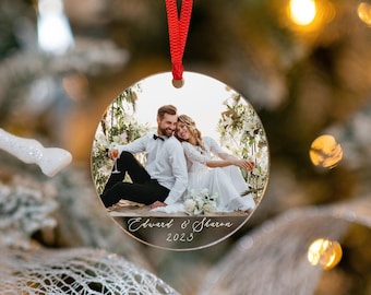 Custom Photo Ornament, Wedding Ornament, Personalized Newlywed Ornament, Engagement Gift, Couples Gift Ornament, Engagement Photo Ornament