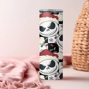 Santa Jack Skinny Tumbler, Jack Skellington Tumbler, Stainless Steel Skinny Tumbler Cup with Straw & Lid, 20oz Christmas Sublimated Tumbler image 8