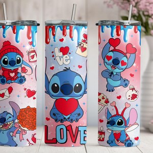Lover Stitch Tumbler, Disney Valentines Day Tumbler, Skinny Tumbler Cup with Straw & Lid, Cupid Stitch Tumbler, Valentines Day Gift Tumbler image 4