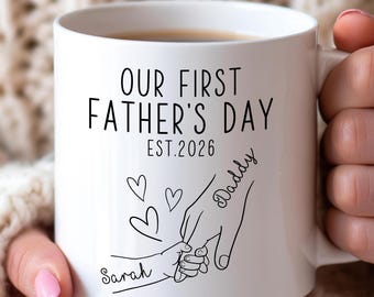 Personalized First Fathers Day Mug EST 2026 | Custom New Dad Gift | Daddy Baby Hand Art Ceramic Coffee Mug | New Father Gift From Baby Boy