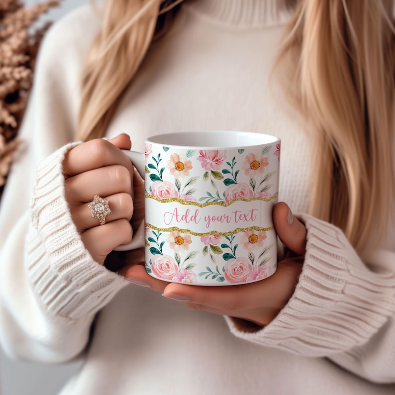 Custom Name Coffee Mug, Personalized Floral Mug, Flower Design Mug, Custom Flower Mug, Aesthetic Floral Mug, Name Mug With Flowers, Trendy image 1