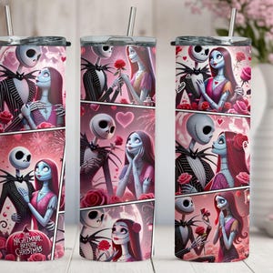 Vaso de Jack y Sally, vaso de película de terror, vaso de terror para San Valentín, regalo para San Valentín, vaso para el día de San Valentín, vaso de regalo para San Valentín imagen 3